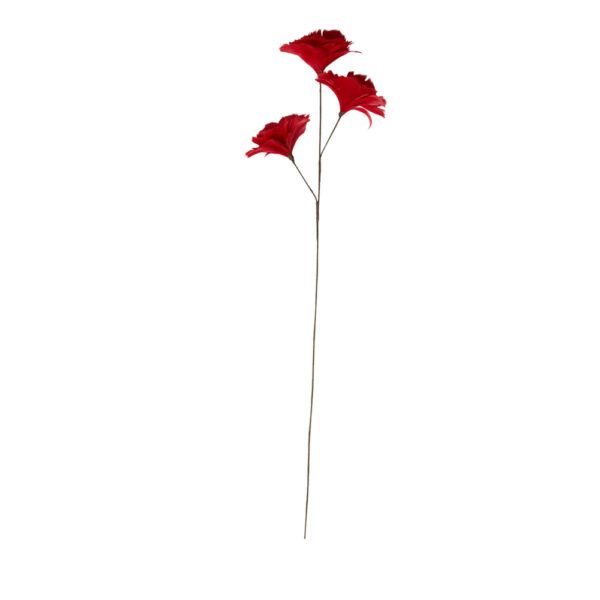 Kolme lilleõiega ornament 73cm punane hanesulg